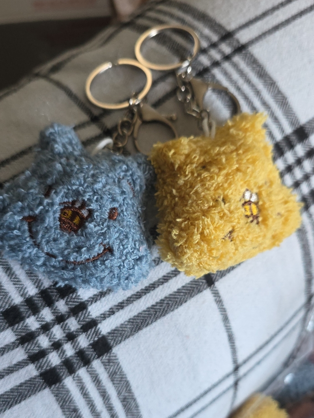 Cute Plush Winnie the Pooh Keychain Set - Blue & Yellow Fuzzy Characters